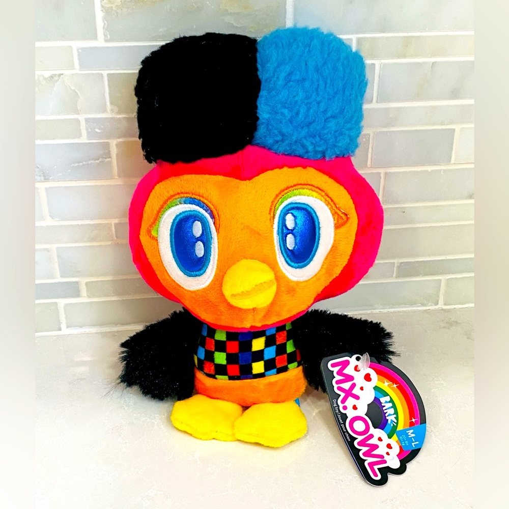 NWT Bark Box Mx Owl Rainbow Pride DJ Dog Toy Squeaky Crinkle M/L